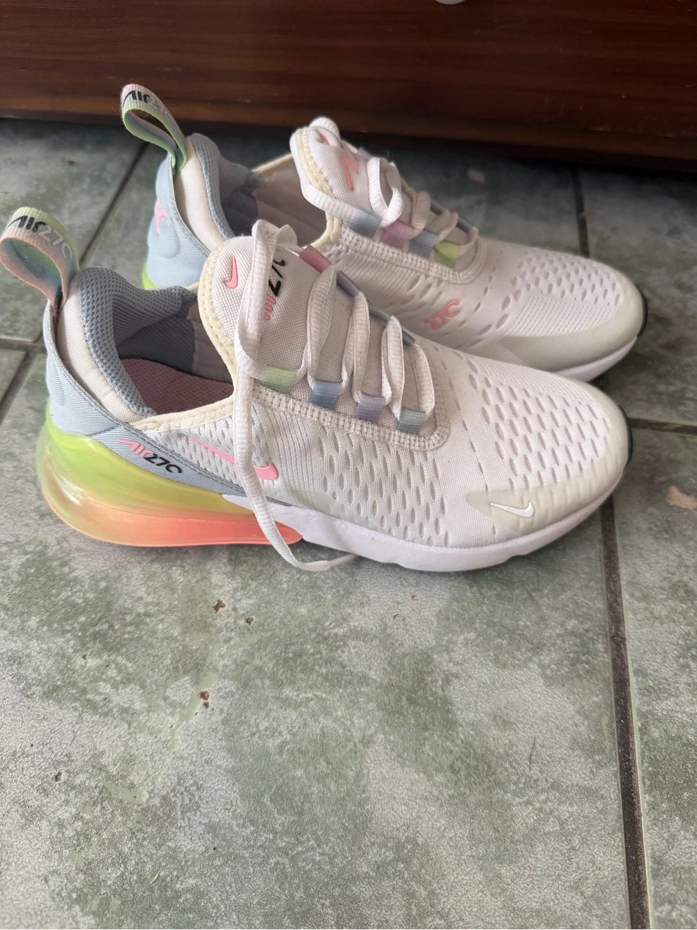 Nike Women's White Sneakers with Pastel Accent Loops